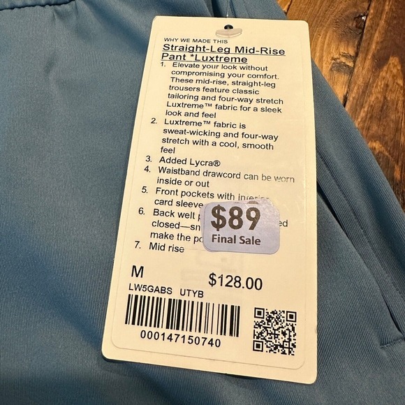 Lululemon Straight Mid Rise Pant Luxtreme Utility Blue Size Medium - Picture 4 of 10
